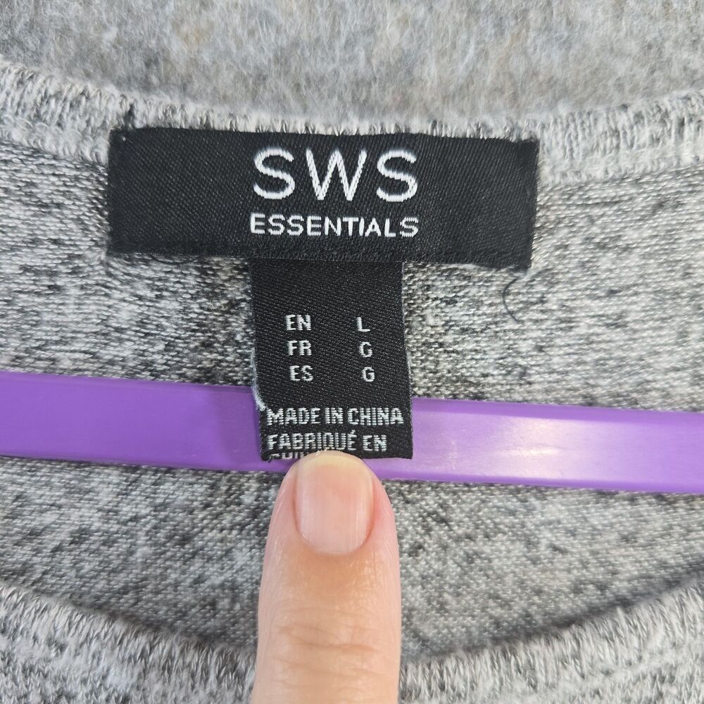 SWS Essentials Light Sweater 3/4 Sleeve Size Large Heather Grey Dolman Sleeves - Picture 3 of 6